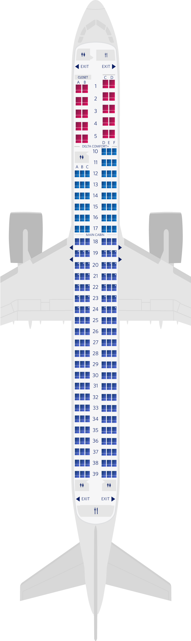 Mappa dei posti dell’Airbus A321neo (3 classi di viaggio) Mappa dei posti dell’Airbus A321neo (3 classi di viaggio)